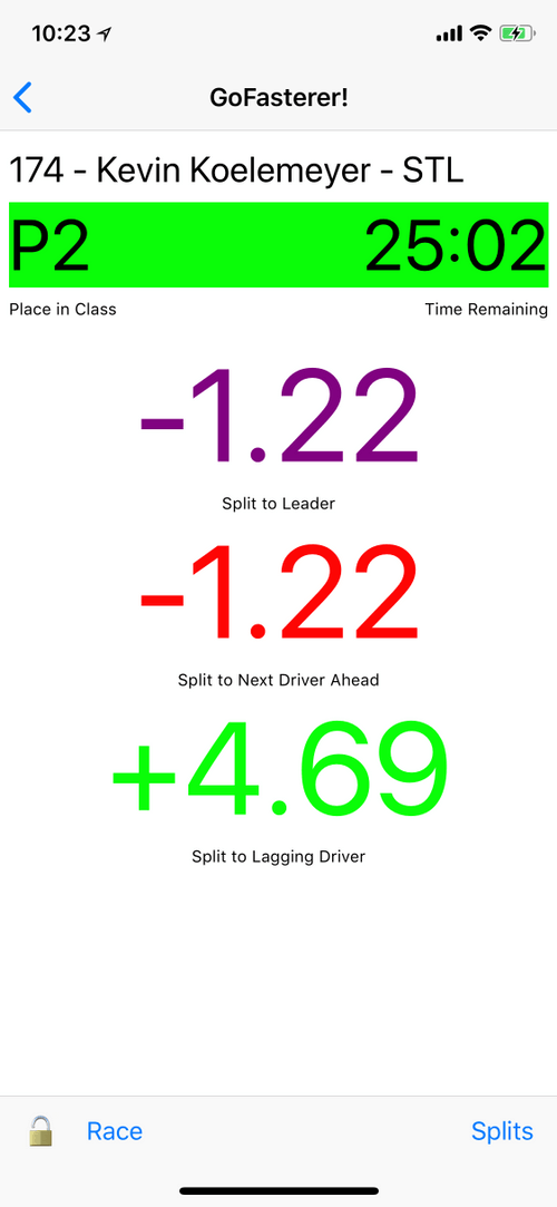 screenshot of app during race
